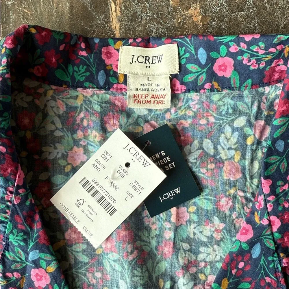 New women's J. Crew cotton pajama button down top in navy/pink floral Size L